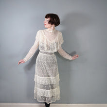 Load image into Gallery viewer, 70s LIM'S CROCHET BOHEMIAN WHITE LACE SEE THROUGH CAPE NECK FESTIVAL DRESS - M