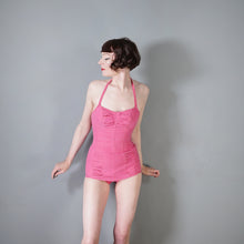 Load image into Gallery viewer, 50s 60s &quot;BRETTLES&quot; CANDY PINK RUCHED SWIMSUIT - XS-S