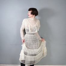 Load image into Gallery viewer, 70s LIM'S CROCHET BOHEMIAN WHITE LACE SEE THROUGH CAPE NECK FESTIVAL DRESS - M