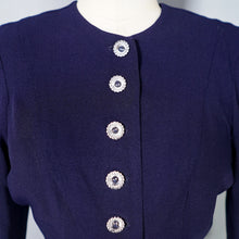 Load image into Gallery viewer, 40s NAVY BLUE RAYON TWO PIECE BOW BLOUSE AND SKIRT DRESS SET - XS-S