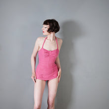 Load image into Gallery viewer, 50s 60s &quot;BRETTLES&quot; CANDY PINK RUCHED SWIMSUIT - XS-S