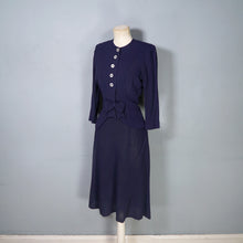 Load image into Gallery viewer, 40s NAVY BLUE RAYON TWO PIECE BOW BLOUSE AND SKIRT DRESS SET - XS-S