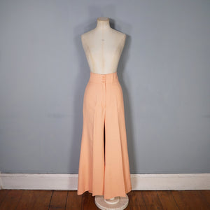 70s PASTEL PEACHY PINK HIGH WAIST WIDE LEG FLARES TROUSERS - 26"