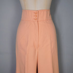 70s PASTEL PEACHY PINK HIGH WAIST WIDE LEG FLARES TROUSERS - 26"