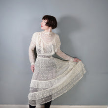 Load image into Gallery viewer, 70s LIM'S CROCHET BOHEMIAN WHITE LACE SEE THROUGH CAPE NECK FESTIVAL DRESS - M
