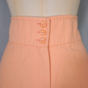 70s PASTEL PEACHY PINK HIGH WAIST WIDE LEG FLARES TROUSERS - 26"