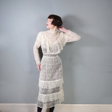 Load image into Gallery viewer, 70s LIM'S CROCHET BOHEMIAN WHITE LACE SEE THROUGH CAPE NECK FESTIVAL DRESS - M
