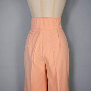 70s PASTEL PEACHY PINK HIGH WAIST WIDE LEG FLARES TROUSERS - 26"