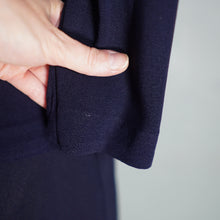 Load image into Gallery viewer, 40s NAVY BLUE RAYON TWO PIECE BOW BLOUSE AND SKIRT DRESS SET - XS-S