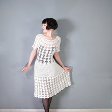 Load image into Gallery viewer, 70s WHTE COTTON SEE THROUGH CROCHET SUMMER DRESS - M