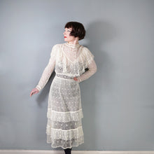Load image into Gallery viewer, 70s LIM'S CROCHET BOHEMIAN WHITE LACE SEE THROUGH CAPE NECK FESTIVAL DRESS - M