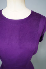 Load image into Gallery viewer, 50s UNUSUAL TAILORED PURPLE WOOL WIGGLE DRESS WITH TAIL COAT BOLERO JACKET - S
