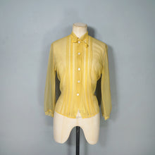 Load image into Gallery viewer, 50s 60s SHEER YELLOW BLOUSE WITH PIN TUCKS AND TIE NECK - S-M
