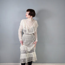 Load image into Gallery viewer, 70s LIM'S CROCHET BOHEMIAN WHITE LACE SEE THROUGH CAPE NECK FESTIVAL DRESS - M