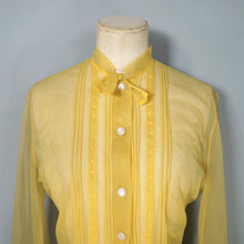 Load image into Gallery viewer, 50s 60s SHEER YELLOW BLOUSE WITH PIN TUCKS AND TIE NECK - S-M