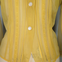 Load image into Gallery viewer, 50s 60s SHEER YELLOW BLOUSE WITH PIN TUCKS AND TIE NECK - S-M