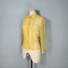 Load image into Gallery viewer, 50s 60s SHEER YELLOW BLOUSE WITH PIN TUCKS AND TIE NECK - S-M