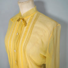 Load image into Gallery viewer, 50s 60s SHEER YELLOW BLOUSE WITH PIN TUCKS AND TIE NECK - S-M