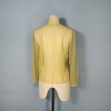 Load image into Gallery viewer, 50s 60s SHEER YELLOW BLOUSE WITH PIN TUCKS AND TIE NECK - S-M