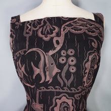 Load image into Gallery viewer, 50s DARK BROWN HAWAIIAN STYLE FISH PRINT FULL SKIRTED DRESS - S