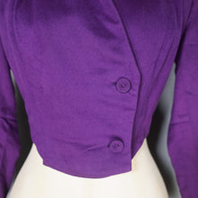Load image into Gallery viewer, 50s UNUSUAL TAILORED PURPLE WOOL WIGGLE DRESS WITH TAIL COAT BOLERO JACKET - S