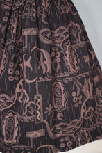 Load image into Gallery viewer, 50s DARK BROWN HAWAIIAN STYLE FISH PRINT FULL SKIRTED DRESS - S