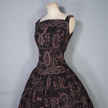 Load image into Gallery viewer, 50s DARK BROWN HAWAIIAN STYLE FISH PRINT FULL SKIRTED DRESS - S