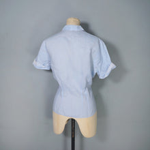Load image into Gallery viewer, 50s PASTEL BLUE LINEN BLOUSE WITH FLORAL CUTWORK EMBROIDERY - S-M