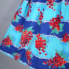 Load image into Gallery viewer, 50s BLUE RED &quot;BLACON&quot; GRAPE / FRUIT PRINT FULL SKIRTED DRESS - M