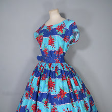 Load image into Gallery viewer, 50s BLUE RED &quot;BLACON&quot; GRAPE / FRUIT PRINT FULL SKIRTED DRESS - M