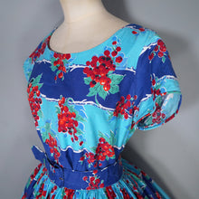 Load image into Gallery viewer, 50s BLUE RED &quot;BLACON&quot; GRAPE / FRUIT PRINT FULL SKIRTED DRESS - M