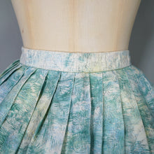 Load image into Gallery viewer, 50s 60s GREEN AND BLUE IMPRESSIONIST VILLAGE LANDSCAPE NOVELTY PRINT SKIRT - 25"