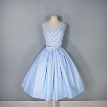Load image into Gallery viewer, 50s VICTOR JOSSELYN PASTEL BLUE RUCHING AND LACE FULL SKIRT DRESS - XS-S