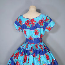 Load image into Gallery viewer, 50s BLUE RED &quot;BLACON&quot; GRAPE / FRUIT PRINT FULL SKIRTED DRESS - M