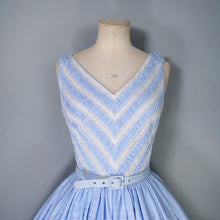 Load image into Gallery viewer, 50s VICTOR JOSSELYN PASTEL BLUE RUCHING AND LACE FULL SKIRT DRESS - XS-S