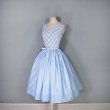 Load image into Gallery viewer, 50s VICTOR JOSSELYN PASTEL BLUE RUCHING AND LACE FULL SKIRT DRESS - XS-S