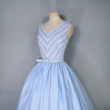 Load image into Gallery viewer, 50s VICTOR JOSSELYN PASTEL BLUE RUCHING AND LACE FULL SKIRT DRESS - XS-S