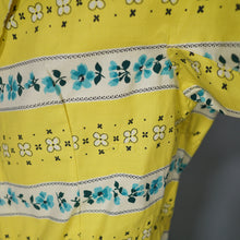 Load image into Gallery viewer, 50s YELLOW STRIPE AND FLORAL PRINT FULL SKIRTED COTTON DRESS - S