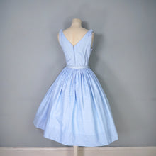 Load image into Gallery viewer, 50s VICTOR JOSSELYN PASTEL BLUE RUCHING AND LACE FULL SKIRT DRESS - XS-S