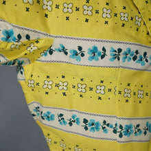 Load image into Gallery viewer, 50s YELLOW STRIPE AND FLORAL PRINT FULL SKIRTED COTTON DRESS - S
