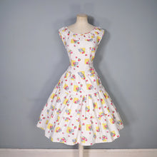 Load image into Gallery viewer, 50s 60s STRAWBERRY SUMMER FRUIT PRINT TIERED COTTON DAY DRESS - M