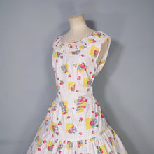 Load image into Gallery viewer, 50s 60s STRAWBERRY SUMMER FRUIT PRINT TIERED COTTON DAY DRESS - M