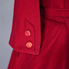 Load image into Gallery viewer, 50s DARK RED CORDUROY FULL SKIRTED DRESS WITH BELT AND NECK STRAP - S