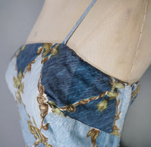 Load image into Gallery viewer, 50s HORROCKSES FASHIONS BLUE STRAPPY FULL SKRTED FLORAL GRID PRINT SUN DRESS - S