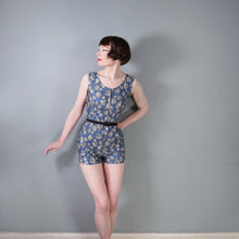 Load image into Gallery viewer, 50s LAZAR SPORTS BLUE GREY SHELL PRINT COTTON ROMPER / PLAYSUIT - XS