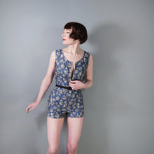 Load image into Gallery viewer, 50s LAZAR SPORTS BLUE GREY SHELL PRINT COTTON ROMPER / PLAYSUIT - XS