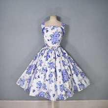 Load image into Gallery viewer, 50s HORROCKSES FASHIONS BLUE FLORAL COTTON DRESS WITH FULL SWEEP - S