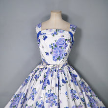 Load image into Gallery viewer, 50s HORROCKSES FASHIONS BLUE FLORAL COTTON DRESS WITH FULL SWEEP - S
