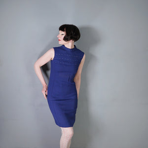 60s CARNEGIE COBALT BLUE STUDDED MOD SHIFT DRESS - XS