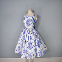 Load image into Gallery viewer, 50s HORROCKSES FASHIONS BLUE FLORAL COTTON DRESS WITH FULL SWEEP - S